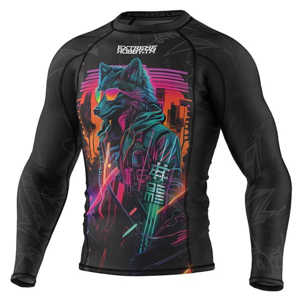 Herr långärmad rashguard CYBER ANIMALS S BLACK CAT