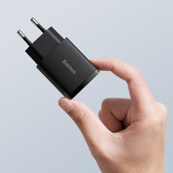 Kompakt USB Hurtig Vægoplader USB-C 20W 3A PD QC 3.0 Sort