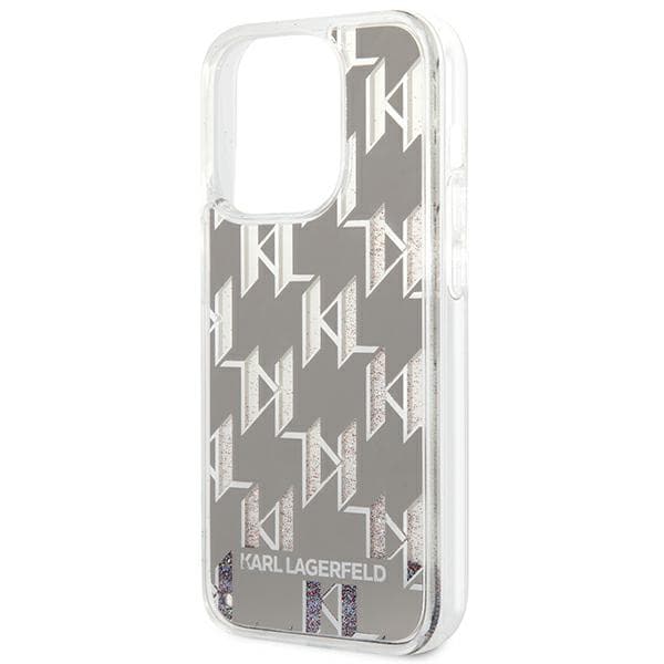 Karl Lagerfeld Liquid Glitter Monogram-cover til iPhone 14 Pro Max, sølv