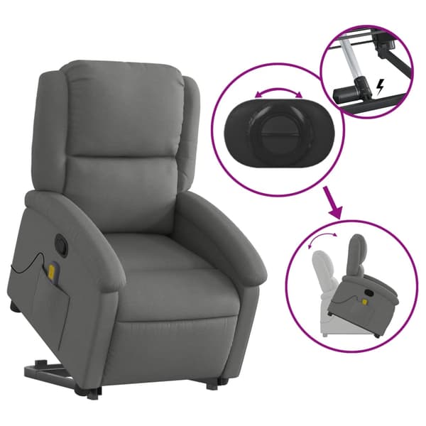 vidaXL Lyftbar massagefåtölj mörkgrå tyg