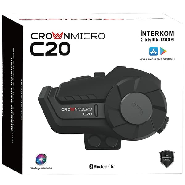 Crown C20 Bluetooth 5.1 Motorcykel Intercom Sort