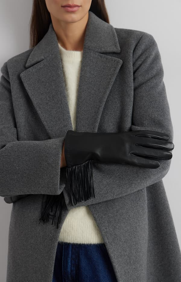 Läderhandskar med fransar L/XL