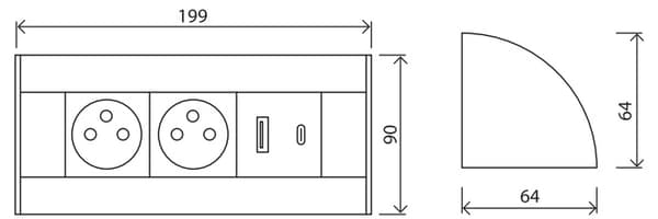 Maadoitettu kaksoiskalustepistorasia 2xUSB A+C 2.4A musta