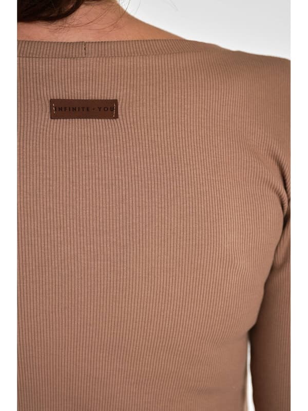 Basis ribbet bomuldsbluse, beige L