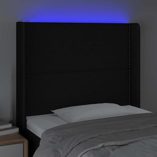 vidaXL sengegavl med LED sort 83x16x118/128 cm stof