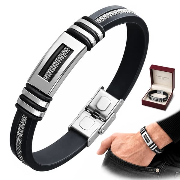 Sølv herrearmbånd Titanium sort armbånd Gave til mænd