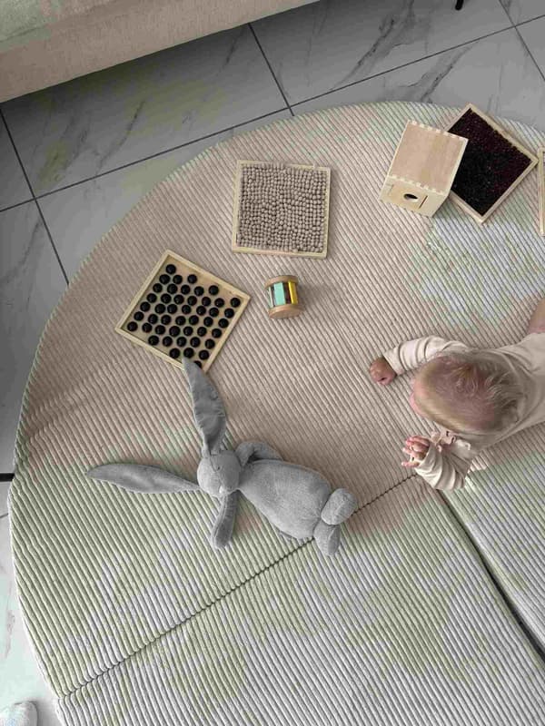 Legemåtte 160 cm til børn, rund, foldbar, grå