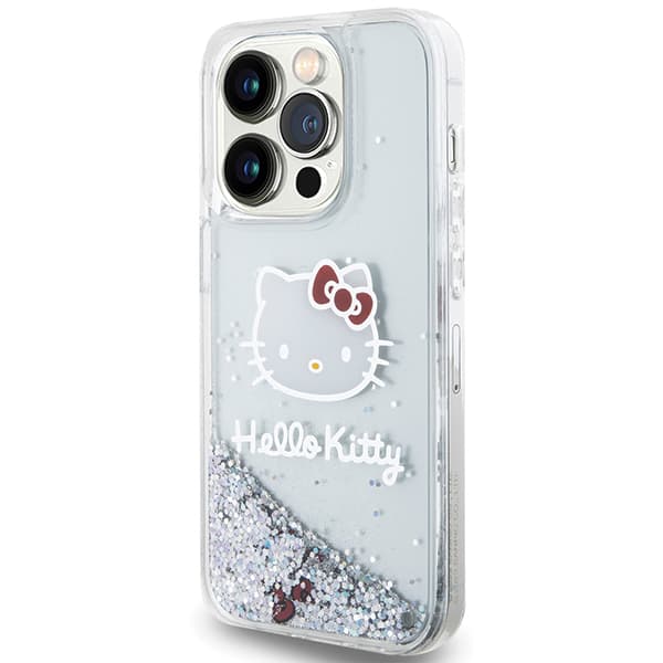 Hello Kitty Liquid Glitter Charms Kitty Head cover til iPhone 14 Pro, sølv