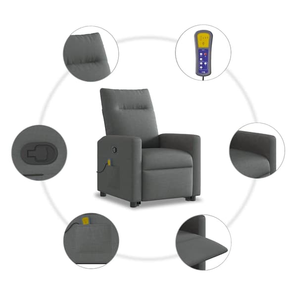 vidaXL Lyftbar massagefåtölj mörkgrå tyg
