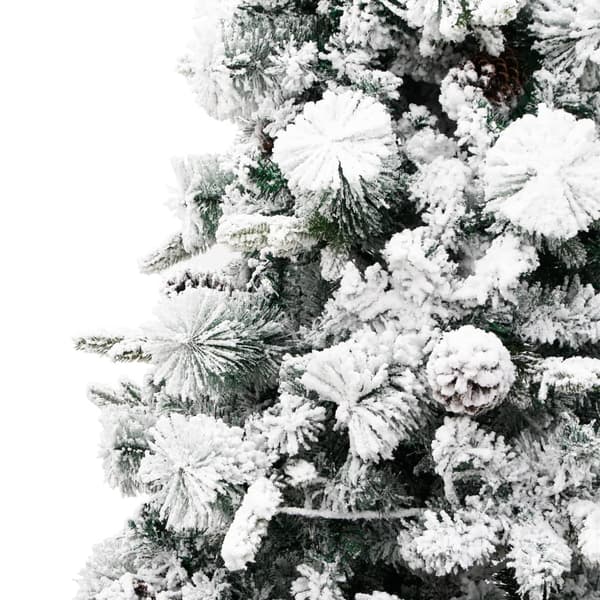 vidaXL Snöflockad julgran med ljus och kottar 225 cm PVC/PE