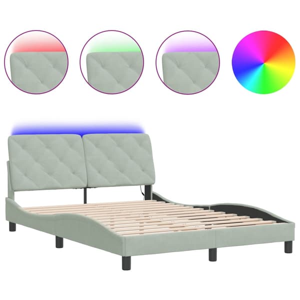 vidaXL Sängram med LED ljusgrå 120x200 cm sammet