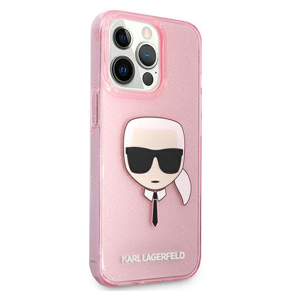 Karl Lagerfeld Glitter Karl`s Head-etui til iPhone 13 Pro Max, lyserød