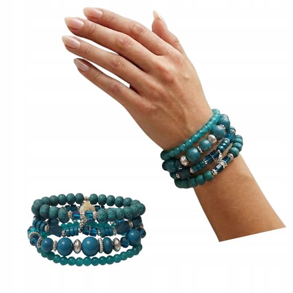 Turkis og grønt boho armbåndssæt