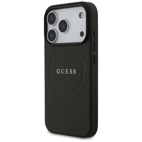Guess Grained Ring MagSafe -suojakuori iPhone 17 Prolle, musta