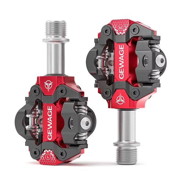 GEWAGE GE-152 Dobbeltsidede SPD Clipless Cykelpedaler med Klamper, Rød