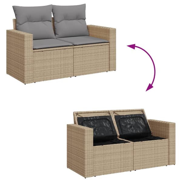vidaXL Trädgårdssoffa med kuddar, 2-sits, beige, polyrotting