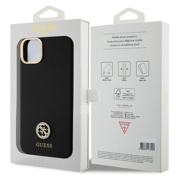 Guess Silikone Logo Strass 4G Etui til iPhone 15 Plus, Sort