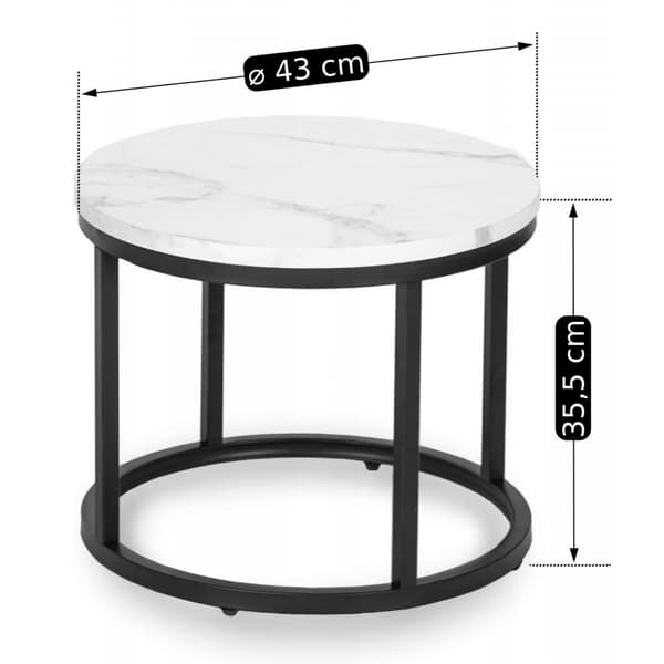DAFNE Soffbordsset 43 cm/53 cm Vit marmor Modern Glamour