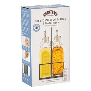 Set med 2 0,3l olje-/vinägerflaskor i korg / Kilner