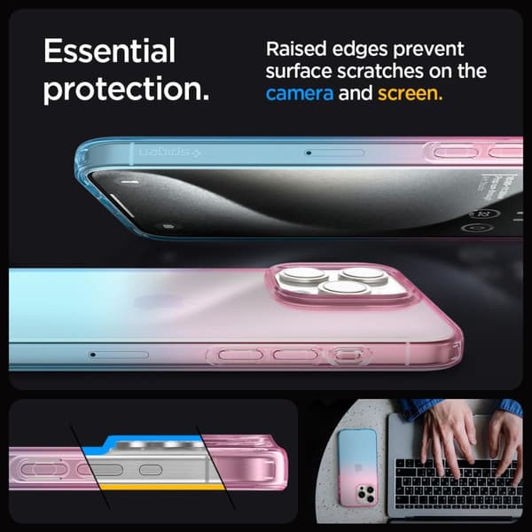 iPhone 15 Pro flydende krystal cover - lyserød og blå