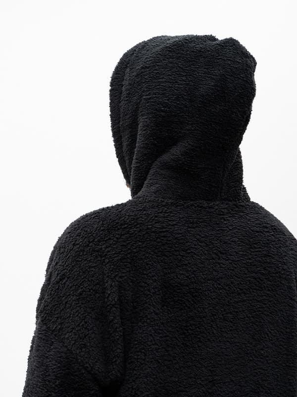 Herre Oversize Sort Teddy Simple Crown Sherpa Hættetrøje M