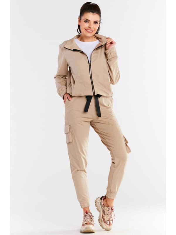 Beige bomullströja med dragkedja L/XL