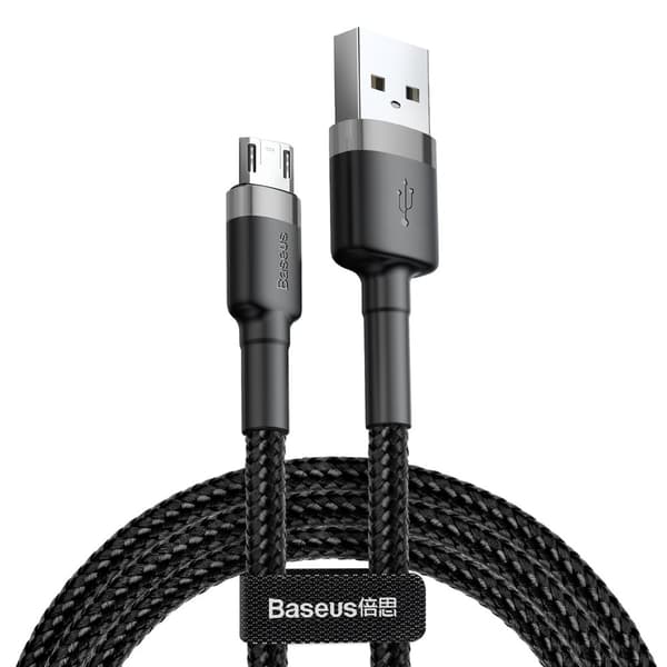 Slitstark nylonkabel USB microUSB 2A 3M svart och grå