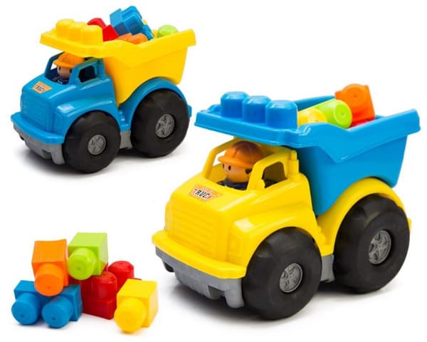 Bil med en uppsättning block - blå dumper
