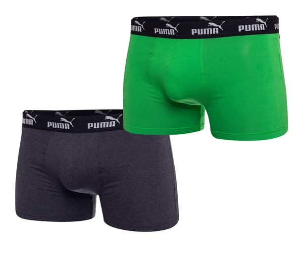 Puma Miesten Elements Basic Boxer 2-Pack Tummanharmaa/Meleerattu/Vihreä [701232894 004] koko XL