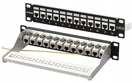 FGB 1U 12-portars Cat6 skärmad RJ45 Keystone patchpanel