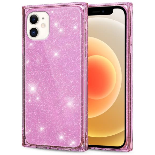 Firkantet glitter-cover til iPhone 12, rosaguld