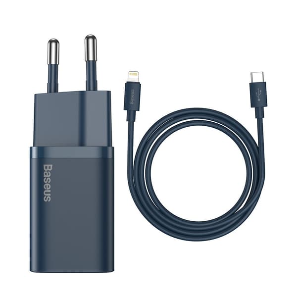 Super Si 1C Snabbladdare USB-C 20W PD + iPhone Lightning-kabel 1m Blå