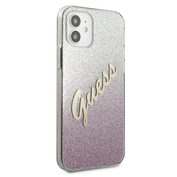 Guess Glitter Gradient Script -suojakuori iPhone 12 minille, pinkki