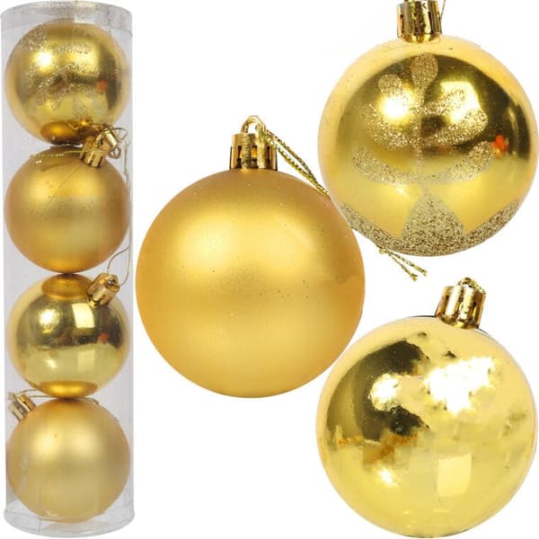 SET MED 4 PLASTBOLLAR I RÖR 6 CM GULD