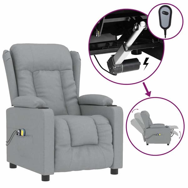 vidaXL elektrisk massagestol lysegrå stof