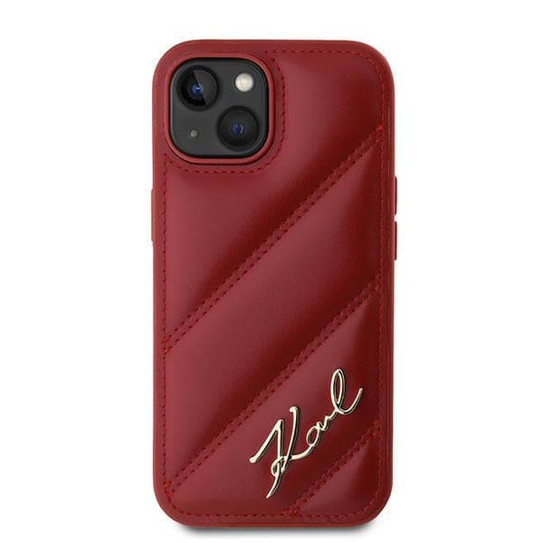 Karl Lagerfeld Diagonal Quilted Script-cover til iPhone 15, rød