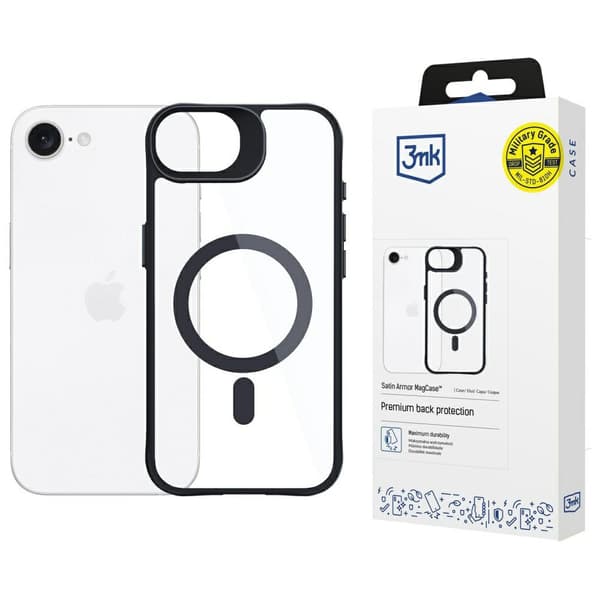 3mk Satin Armor-cover MagSafe til iPhone 16E, sort