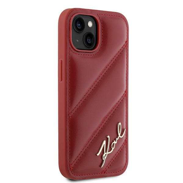 Karl Lagerfeld Diagonal Quilted Script-skal till iPhone 15, Röd