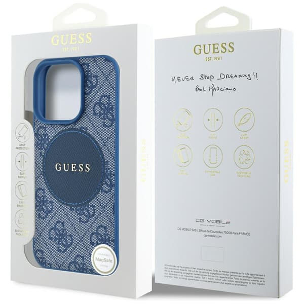 Guess 4G Circle Classic Logo cover til MagSafe til iPhone 16 Pro Max, blå