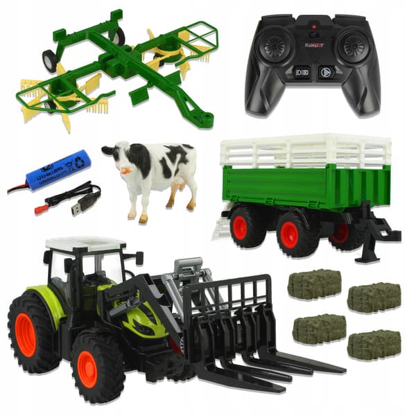Fjernstyret traktor med trailer, rive og tilbehør Z1009