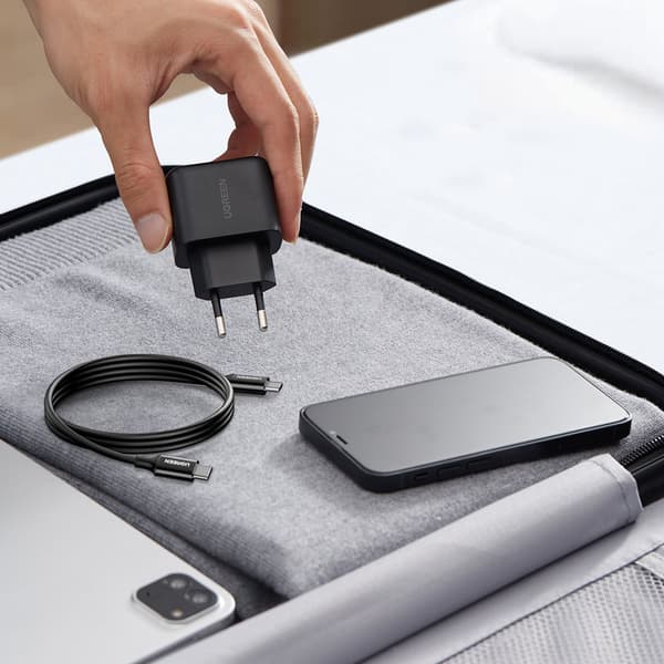 USB-C 25W PD Vægoplader til Telefon + 2m USB-C Kabel Sort