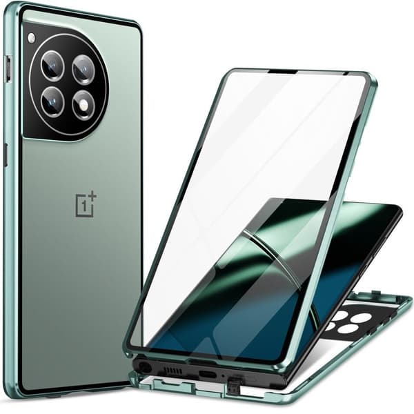 Etui til OnePlus 12 5G, Magnetisk Dobbelt Glas, Grøn