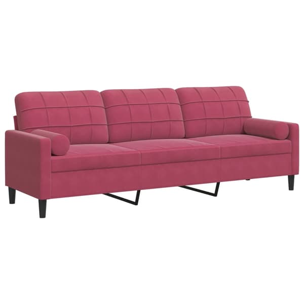 vidaXL 3-sitssoffa med kuddar vinröd 210 cm sammet