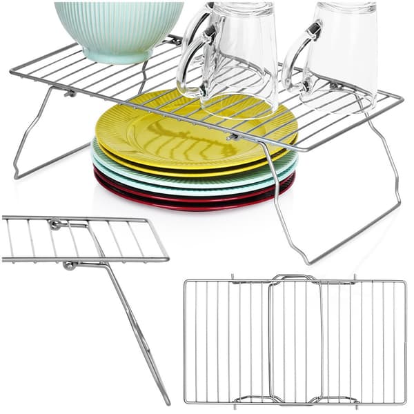 GRÅ METAL FOLDBAR KØKKENHYLDE, BORDPLADEORGANIZER, STATIV