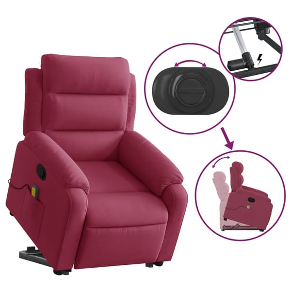vidaXL Lyftbar massagefåtölj vinröd sammet