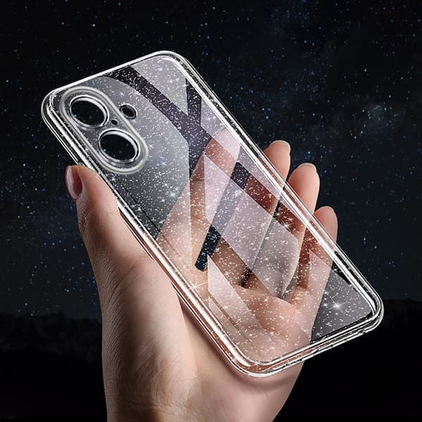 Etui til iPhone 17 KLAR GLITTER SKINNER 2MM + 9H GLAS