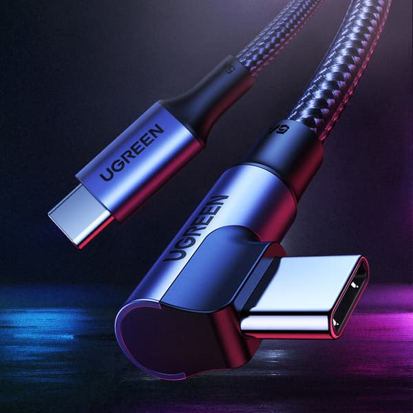 USB-C PD QC 100W 5A 1m vinklet kabel sort