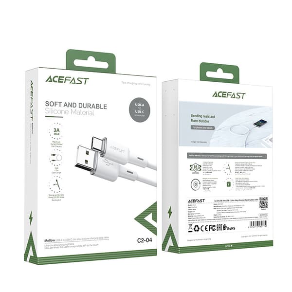 USB - USB-C 3A -kaapeli 1,2 m valkoinen
