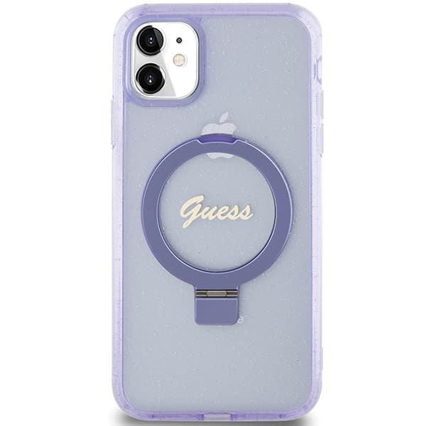 Guess Ring Stand Script Glitter MagSafe-etui til iPhone 11 / Xr, lilla/lilla