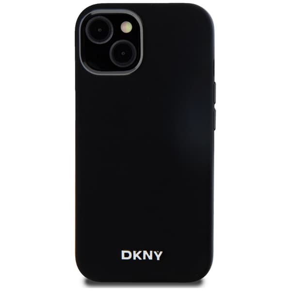 DKNY Silikone Lille Metal Logo MagSafe-etui til iPhone 14, Sort